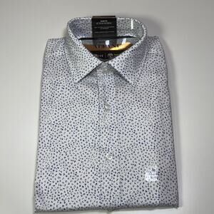 Alfani Men's Slim-Fit Temp Regulating Dress Shirt, white navy 15-15.5 32-33 $65